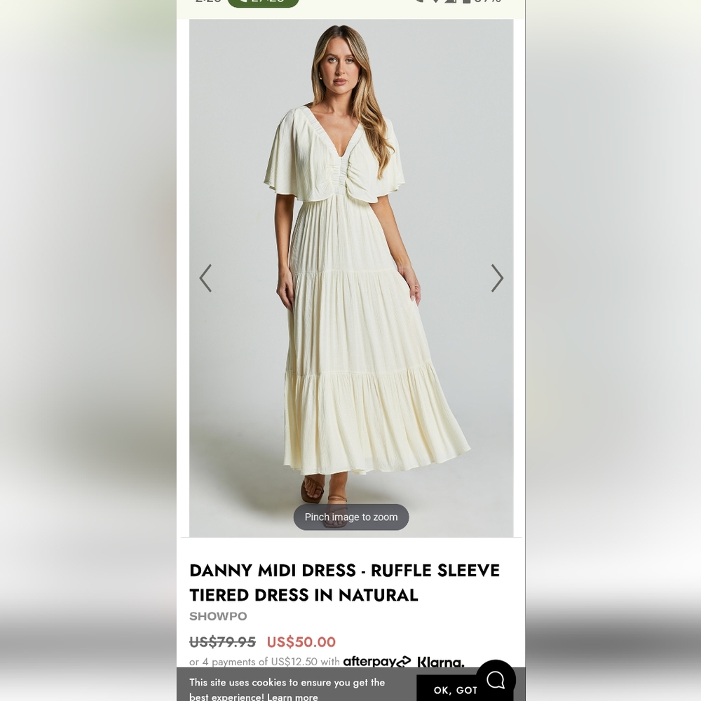Showpo. Cream Ruffle Sleeve Tiered Midi Dress